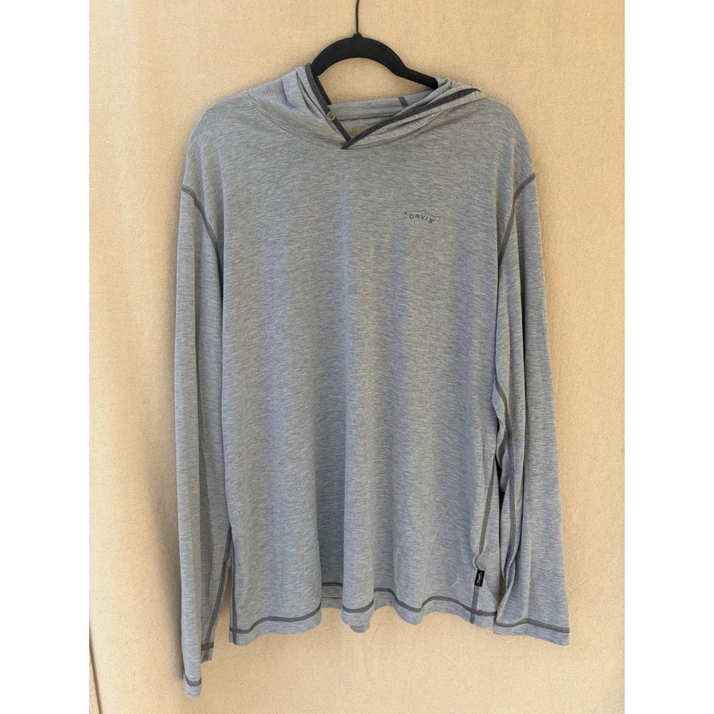 Orvis Hoodie Mens XL Gray Long Sleeve Performance Pullover Sun Shirt Outdoors